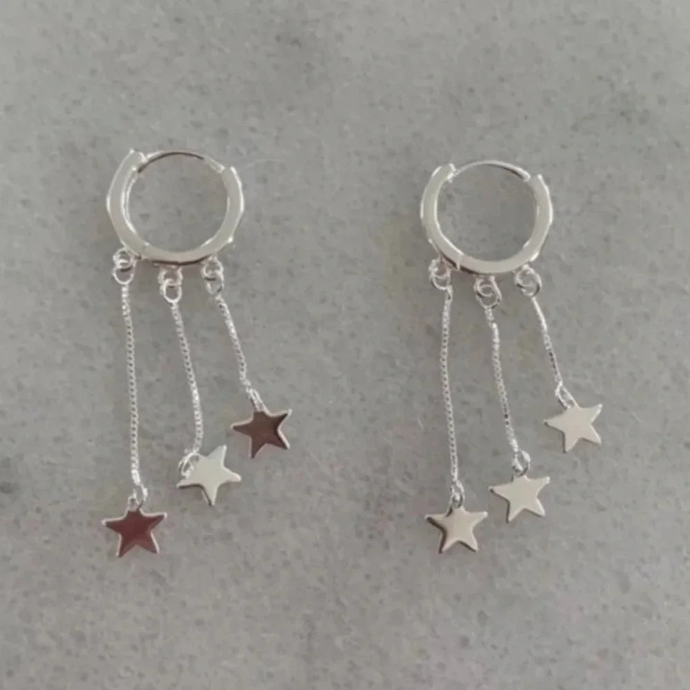 Sterling Silver Star Tassel Huggie Hoop Earrings 

Brand New